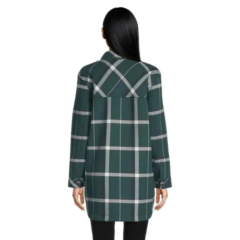Woods Evelyn Flannel Fleece Lined Green Plaid Buttondown Small